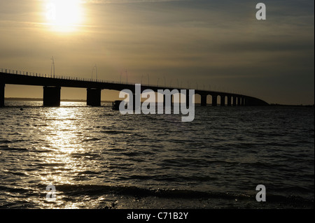 Beleuchtete Brücke Oléron Insel am Morgen, Charente Maritime Abteilung, westlich von Frankreich Stockfoto