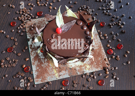 Kuchen Sacher-Torte Sachertorte Aprikose österreichische Bar Geburtstag braun Kalorien Feier Schokolade enge Closeup Sahne dunkle desse Stockfoto