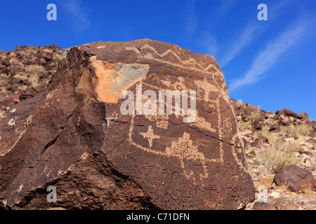 Naturvolk Petroglyphen im Petroglyph National Monument, Albuquerque, New Mexico. Stockfoto