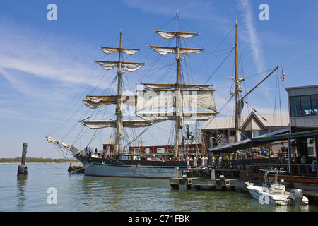 1877 Großsegler Elyssa im Texas Seaport Museum auf Galveston Bay Stockfoto