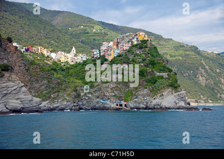 Idyllisches Dorf Corniglia, Nationalpark Cinque Terre, UNESCO-Weltkulturerbe, Ligurien di Levante, Italien, Mittelmeer, Europa Stockfoto