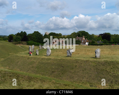 dh Steinkreis von Avebury AVEBURY WILTSHIRE Menschen im Neolithikum stehenden Steinen Kreis Stockfoto