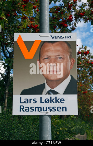 Wahlplakat zur Förderung Lars Løkke Rasmussen von den Liberalen (Venstre) für die Parlamentswahlen in Dänemark 15. September 2011 Stockfoto