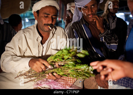 Die Nacht Khat Markt Zabid, Jemen. Stockfoto