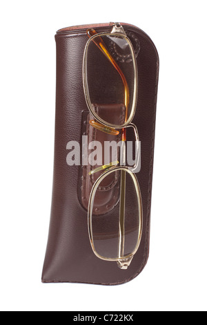 Lesebrille und Fall Stockfoto