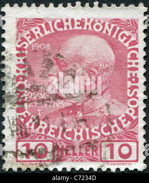 Österreich - 1908: Eine Briefmarke gedruckt in Österreich, zeigt Franz Joseph i. von Österreich Stockfoto