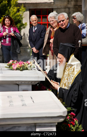 Die ökumenischen orthodoxen Patriarchen, seine Heiligkeit, Herr Vartholomaios, in einer Gedenkfeier im Valukli Kloster, Istanbul. Stockfoto