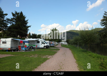 Campingplatz an der Mosel, Deutschland Stockfoto