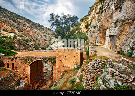 Das verlassene Katholikou-Kloster im Herzen der Avlaki Schlucht auf Akrotiri Halbinsel, Präfektur Chania, Kreta, Griechenland Stockfoto