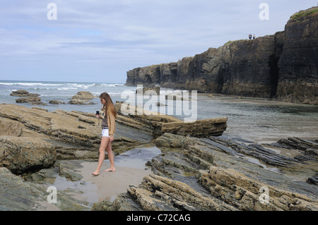 "PRAIA AS CATEDRAIS AUFSUCHEN" - RIBADEO RAT. Provinz Lugo. Galicien. Spanien Stockfoto