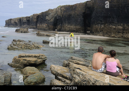 "PRAIA AS CATEDRAIS AUFSUCHEN" - RIBADEO RAT. Provinz Lugo. Galicien. Spanien Stockfoto