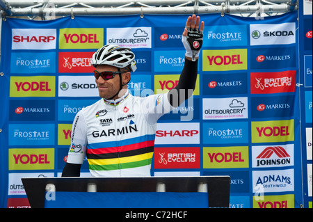 Road Race Weltmeister, Thor Hushovd bei der 2011 Tour of Britain Stufe eins in Peebles, Scottish Borders Stockfoto