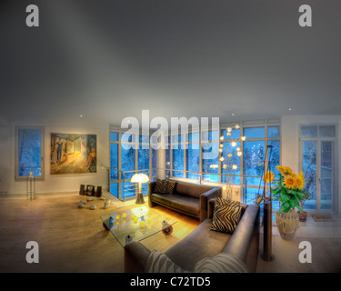 Architektur: Zeitgenössisch Wohnzimmer einrichten (Deutschland/Bad Tölz) Stockfoto