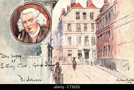 Postkarte vom Künstler Sydney Carter von der Heimat von Samuel Johnson in der Reihe Häuser von Literaten Stockfoto