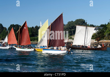 Flotte von kleinen Segelschiffen, Regatta, maritimen Events: Woche vom Golf von Morbihan (Bretagne, Frankreich). Stockfoto