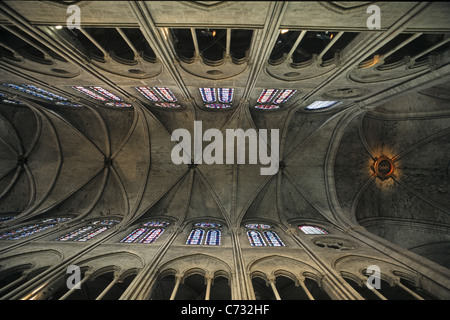 Hauptschiff der Notre Dame Kathedrale, 4e Arrondissement, Paris, France Stockfoto