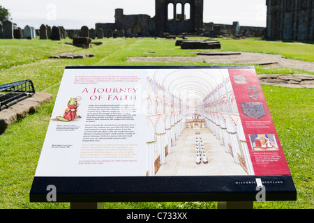 Informationstafel in den Ruinen der St. Andrews Cathedral, St. Andrews, Fife, Schottland, UK Stockfoto