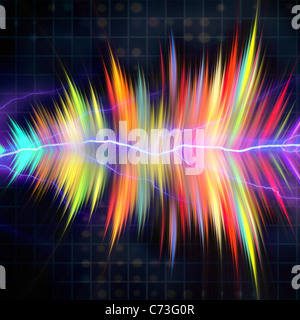 Funky Neon leuchtende audio-Wellenform oder Grafik-Equalizer mit elektrischen Plasma. Stockfoto
