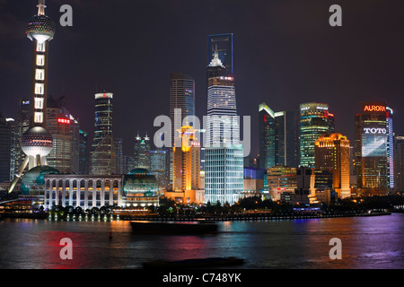Skyline von Pudong (erhöhten Blick über den Huangpu-Fluss vom Bund), Shanghai, China Stockfoto