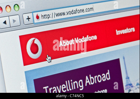 Nahaufnahme von der Vodafone-Logo, wie auf ihrer Website zu sehen. (Nur zur redaktionellen Verwendung: print, TV, e-Book und redaktionelle Webseite). Stockfoto