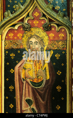 Cawston, Norfolk, Lettner, St. Andrew mit Saltire Kreuz, englischen mittelalterlichen Bildschirme Malerei Gemälde gemalt Panel panels Stockfoto