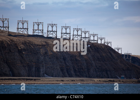 Alte Kohle Bergbaumaschinen, Longyearbyen, Svalbard. Kohlebergbau der arktische Stadt im 20. Jahrhundert gegründet. Stockfoto