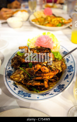 Schwarzen Pfeffer Krabbe Gericht in einem Restaurant am Boat Quay, Singapur Asien Stockfoto