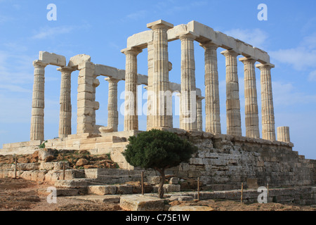 Poseidontempel am Kap Sounion, in der Nähe von Athen (Griechenland). Stockfoto