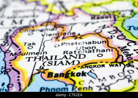 Thailand auf Karte, Asien Land hautnah. Stockfoto