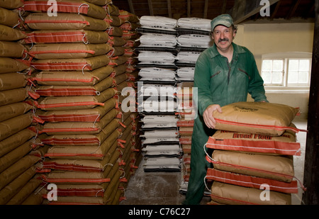 Wessex vier Mühle in Wantage, eines der kleinsten Mehl Mühlen kommerziell rollenden Miller Weizen Stockfoto