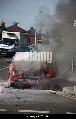 Ford Fiesta Auto elektrisches Feuer  Southport Feuerwehr, Merseyside, UK Stockfoto