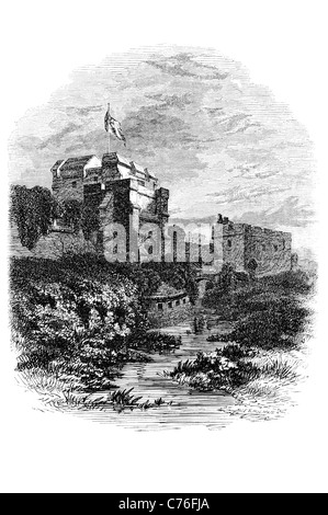 Carlisle Castle Cumbria Hadrians Wall historischen britischen Geschichte Invasion Zitadelle Echtheiten Bergfried Bastion Turm Fort Schlacht w Stockfoto