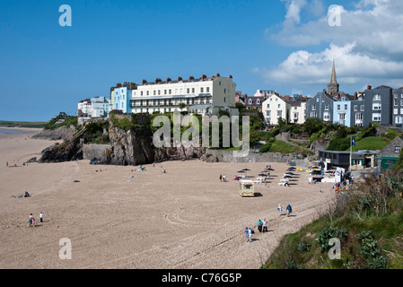 Tenby, South Beach, Hotels, Gärten, Pembrokeshire, South Wales, UK. Stockfoto