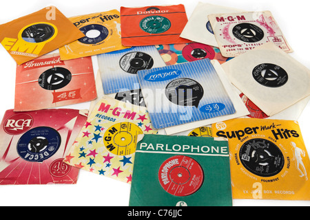 Sammlung von 60er Vintage 7" Vinyl singles / records Stockfoto