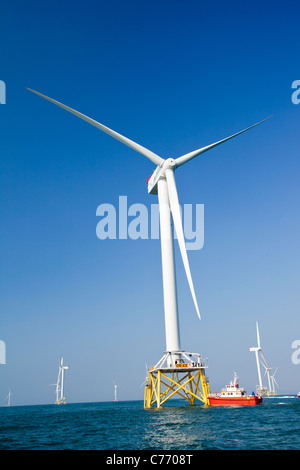 Die Ormonde Offshore-Windpark mit 5 Mw-Windkraftanlagen, die größte Windkraftanlage sündigen Welt, Cumbria, England. Stockfoto