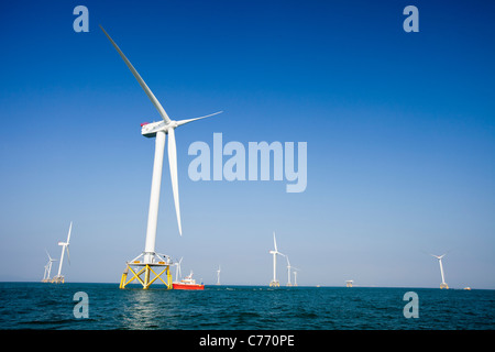 Die Ormonde Offshore-Windpark mit 5 Mw-Windkraftanlagen, die größte Windkraftanlage sündigen Welt, Cumbria, England. Stockfoto