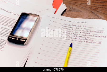 Notizen eines chinesischen Studenten an English Language Institute an der Yale University Summer School zu studieren. Stockfoto