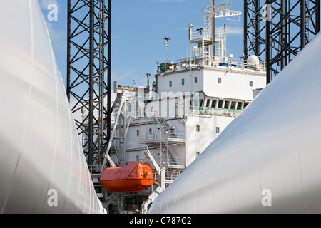 Wind Turbine Teile für den Offshore-Windpark Walney auf den Docks in Mostyn bestimmt. Stockfoto