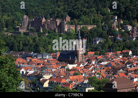 Panoramablick Vom Philosophenweg Auf Dem Heiligenberg Auf Die Altstadt von Heidelberg, Baden-Württemberg Stockfoto