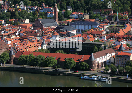 Panoramablick Vom Philosophenweg Auf Dem Heiligenberg Auf Die Altstadt von Heidelberg, Baden-Württemberg Stockfoto