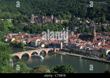 Panoramablick Vom Philosophenweg Auf Dem Heiligenberg Auf Die Altstadt von Heidelberg, Baden-Württemberg Stockfoto