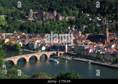 Panoramablick Vom Philosophenweg Auf Dem Heiligenberg Auf Die Altstadt von Heidelberg, Baden-Württemberg Stockfoto