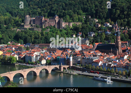 Panoramablick Vom Philosophenweg Auf Dem Heiligenberg Auf Die Altstadt von Heidelberg, Baden-Württemberg Stockfoto