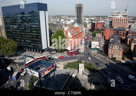 "Silizium-Kreisel", Old Street, London von Bezier Wohnungen bauen gesehen Stockfoto