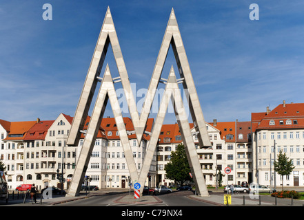 Das MM-Werbung-Logo für die Leipziger Mustermesse auf der alten Messe-center, Leipzig, Sachsen, Deutschland, Europa Stockfoto