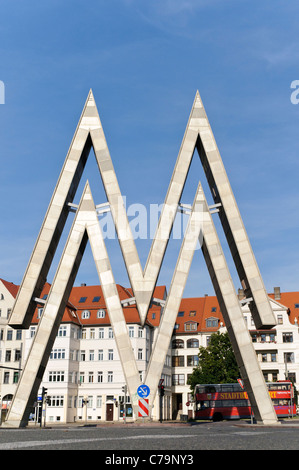 Das MM-Werbung-Logo für die Leipziger Mustermesse auf der alten Messe-center, Leipzig, Sachsen, Deutschland, Europa Stockfoto