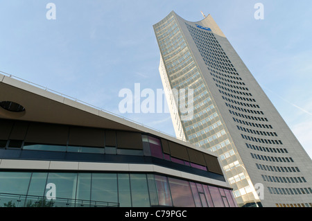 City-Hochhaus Wolkenkratzer, Panorama Tower, MDR, Leipzig, Sachsen, Deutschland, Europa Stockfoto