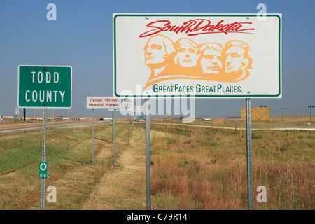 Willkommen Sie in South Dakota Straßenschild Stockfoto