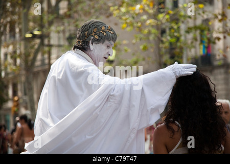 Straßenkünstler auf den Las Ramblas promenade, Barcelona, Spanien Stockfoto