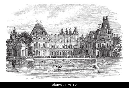 Fontainebleau Palast in Paris, Frankreich, in den 1890er Jahren, Vintage Gravur. Alten graviert Abbildung von Fontainebleau Palast. Stockfoto